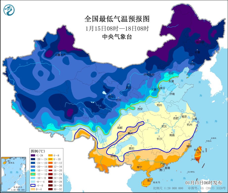 较强冷空气继续影响我国大部地区 东部和南部海区有大风