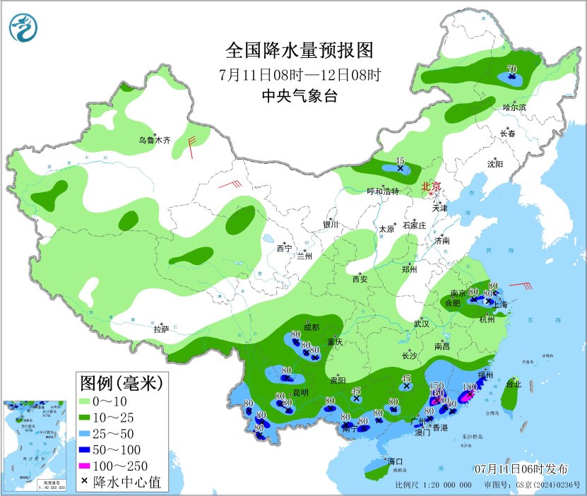 福建广东广西等地有强降雨 内蒙古中东部及东北地区多雷阵雨