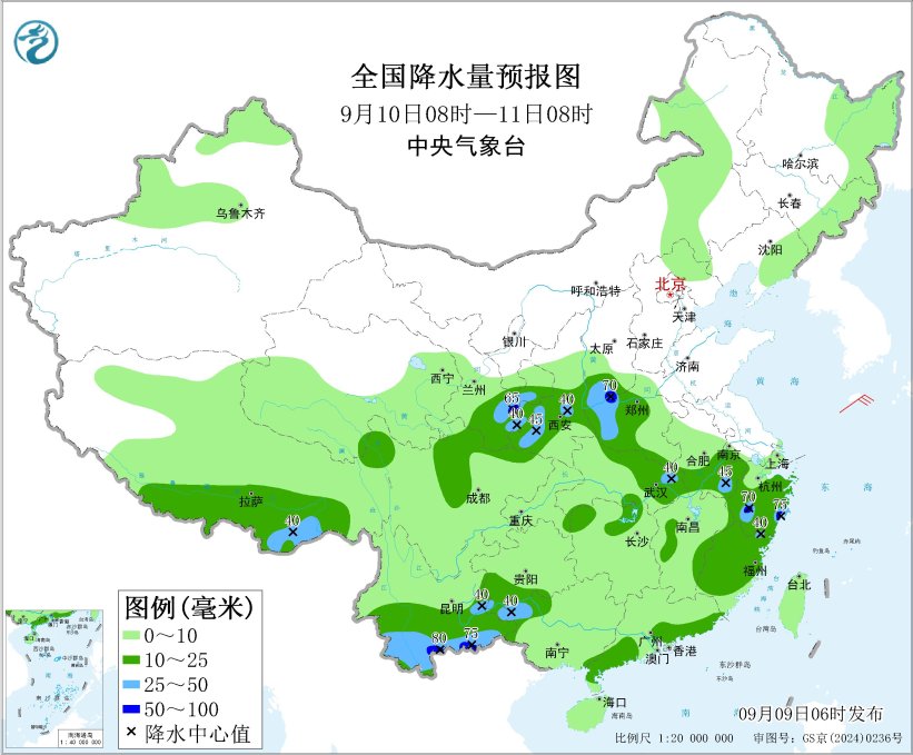 “塔巴”残余环流继续影响广西云南等地 江苏安徽浙江等地有较强降水和对流天气