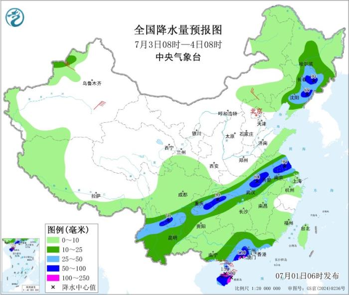 云贵高原至长江中下游强降雨持续 华北黄淮东北地区多雷阵雨