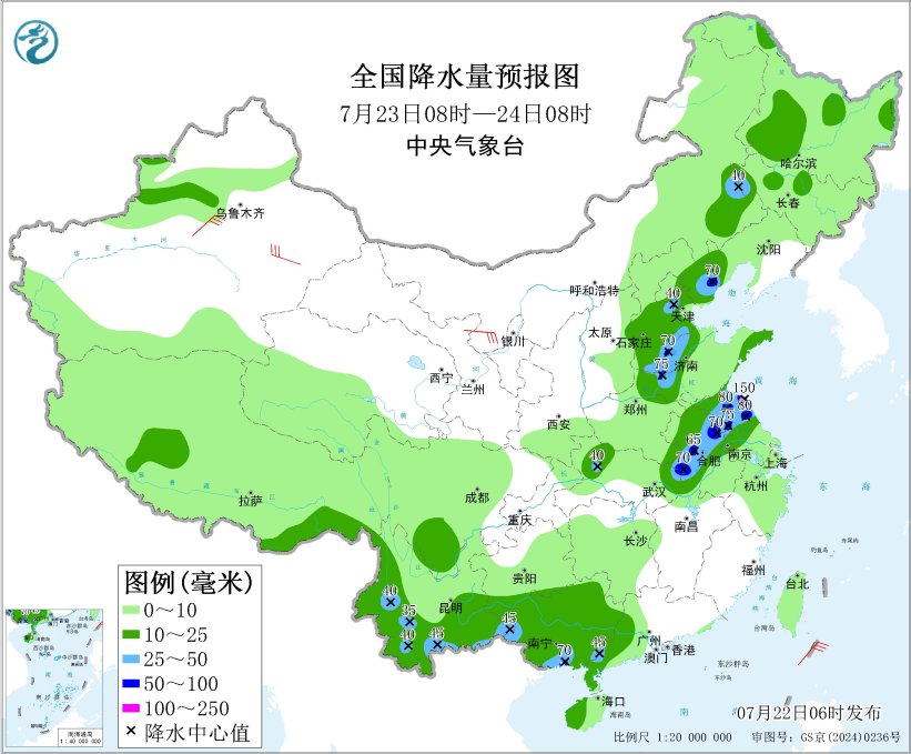 广西和长江中下游等地有较强降水 内蒙古华北东北地区多对流天气